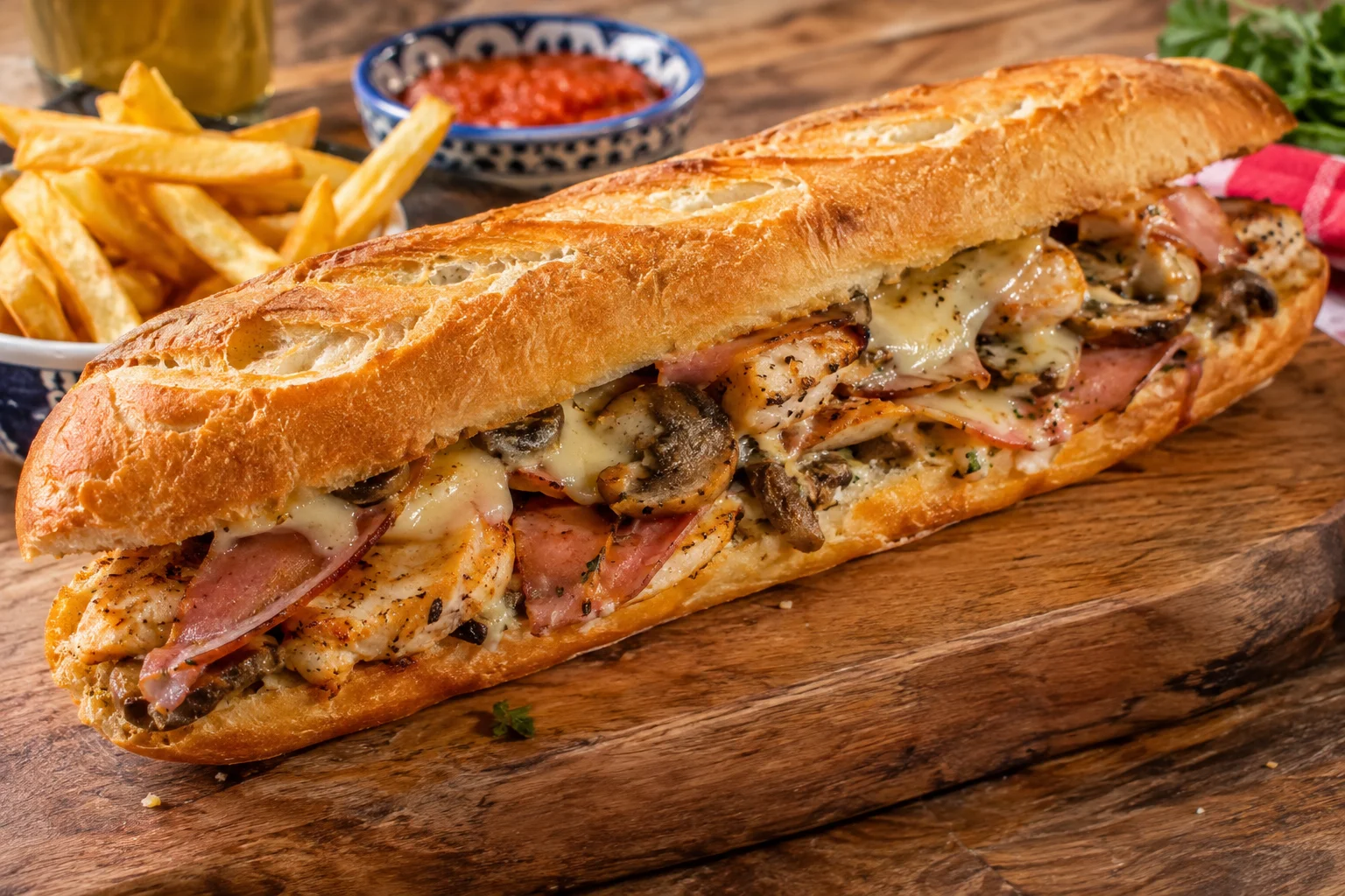 Baguette Farcie Poulet Champignons Jambon : Recette Tunisienne Street Food