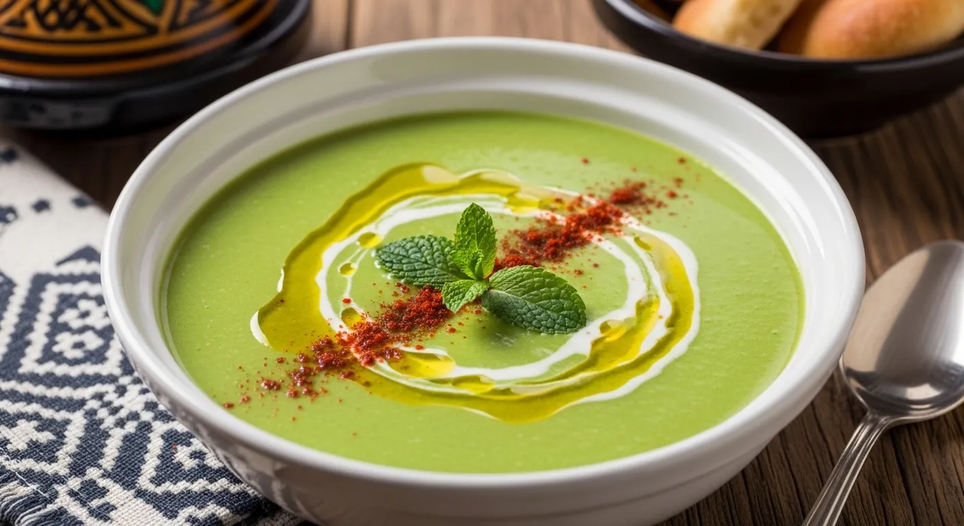 Bissara Glacée de Petits Pois Frais : Velouté Marocain à l&amp;#039;Huile d&amp;#039;Argan