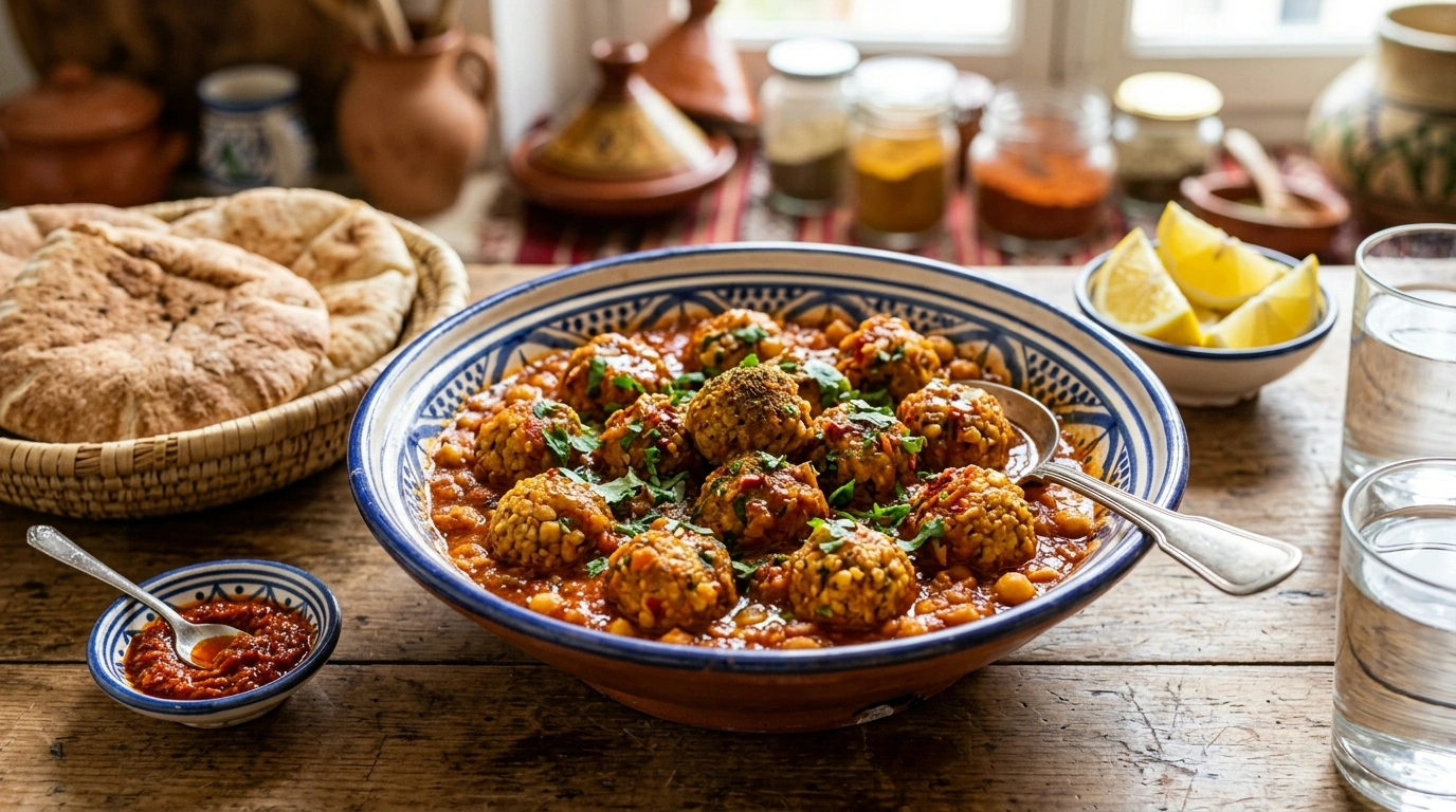 Boulettes de Boulgour et Pois Chiches à la Sauce Tomate Piquante - Recette Tunisienne Authentique
