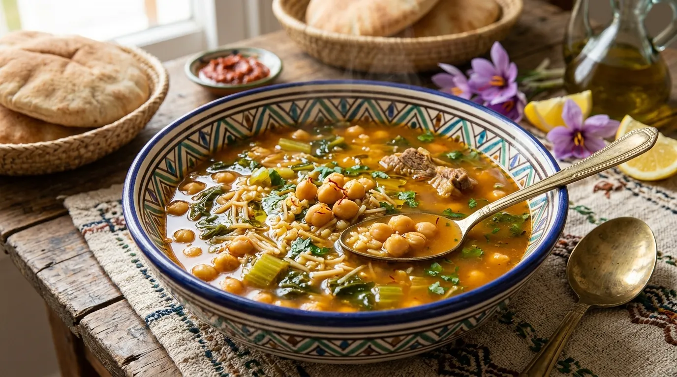 Chorba Algérienne aux Pois Chiches et Blettes : Soupe-Recette Traditionnelle au Safran
