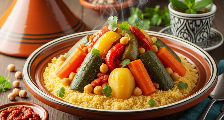 Couscous Algérien aux Légumes - Plat traditionnel végétarien avec semoule et légumes