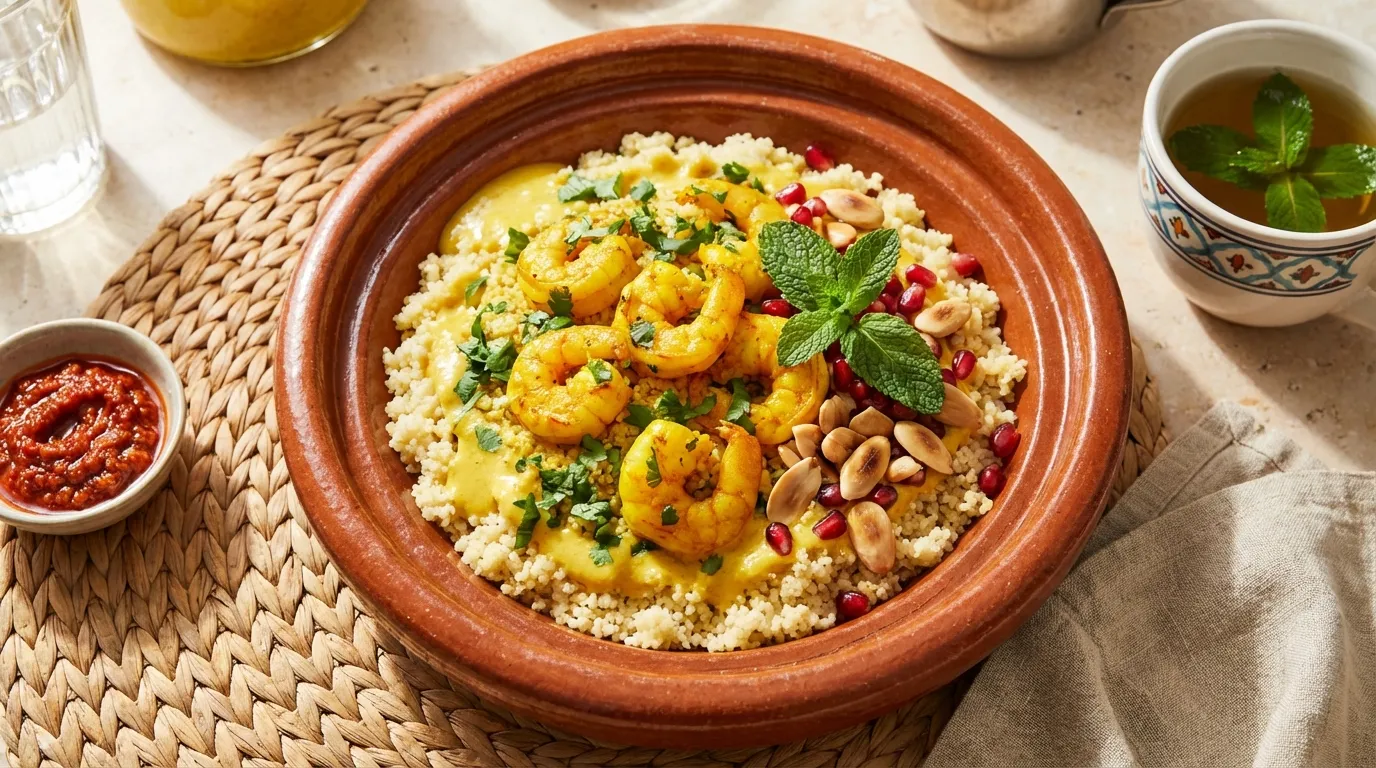 Couscous Tunisien Crémeux aux Crevettes et au Lait de Coco Safrané