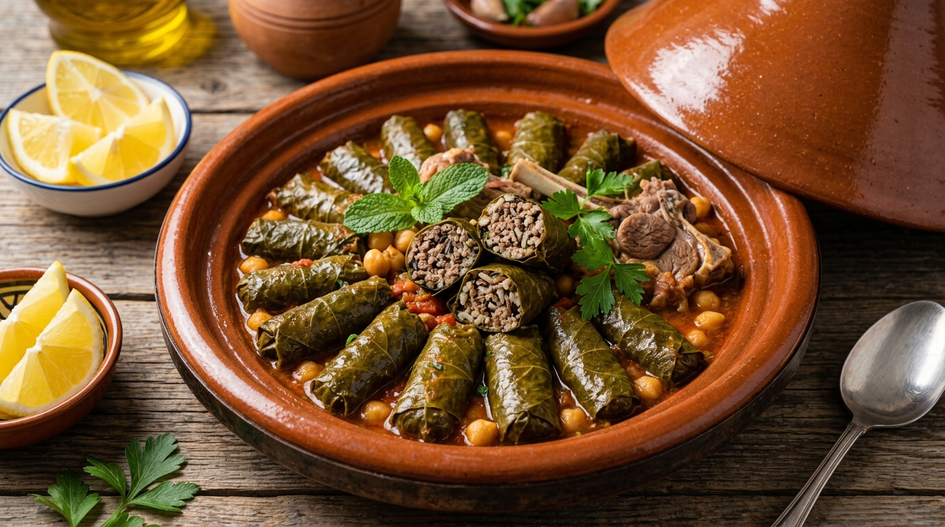 Dolmas Algériens aux Feuilles de Vigne, Riz Sauvage et Agneau