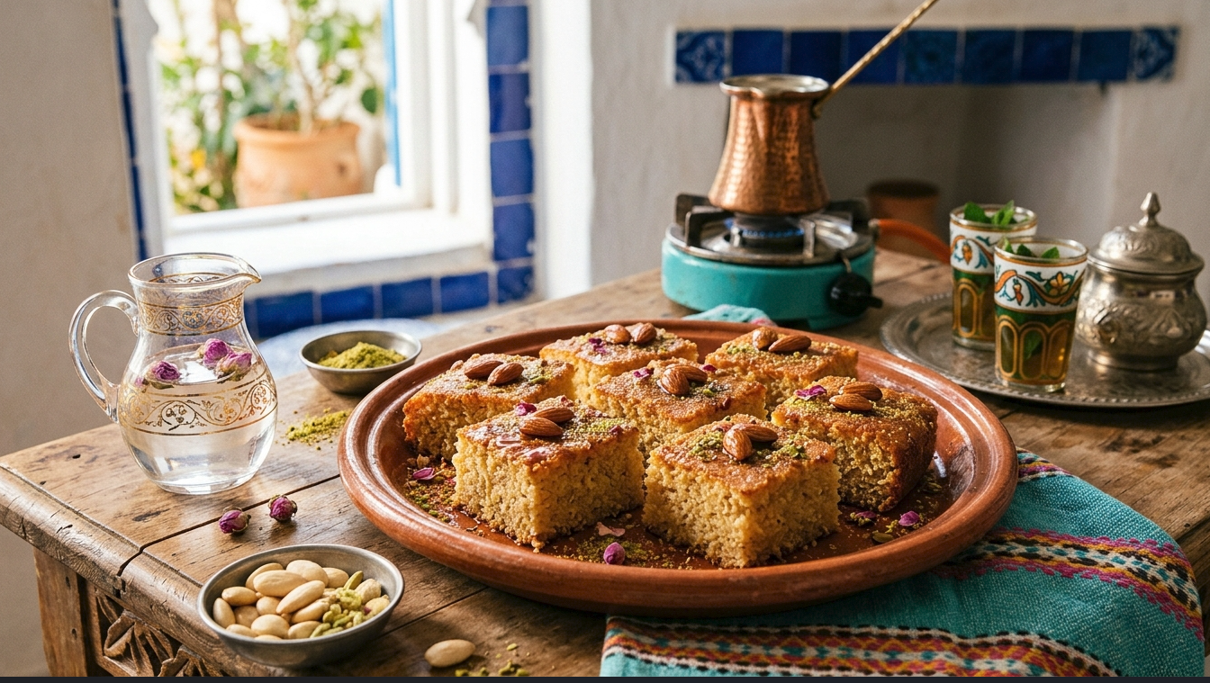 Gâteau de Semoule aux Amandes et Eau de Rose : Recette Tunisienne Authentique
