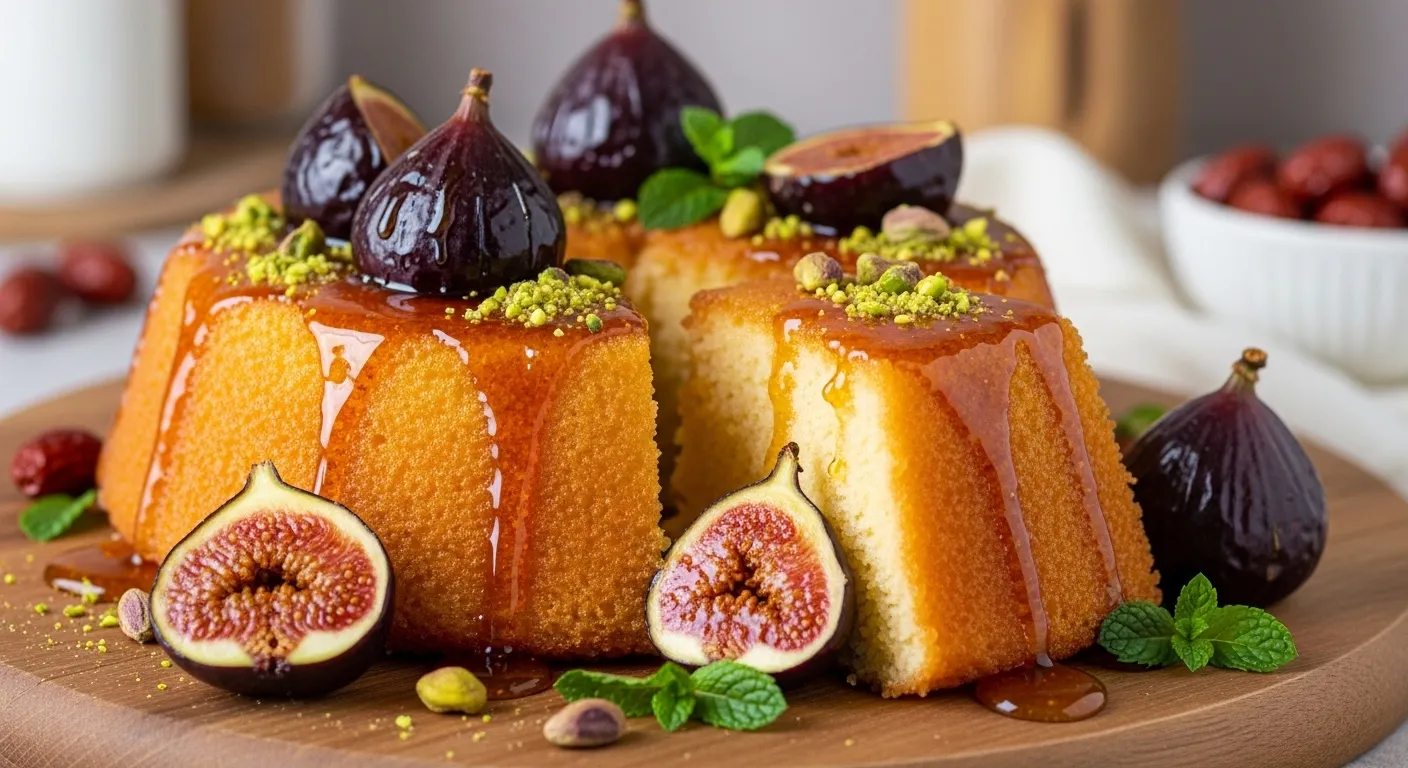 Gâteau de Semoule aux Figues Caramélisées et Miel de Jujubier - Recette Algérienne