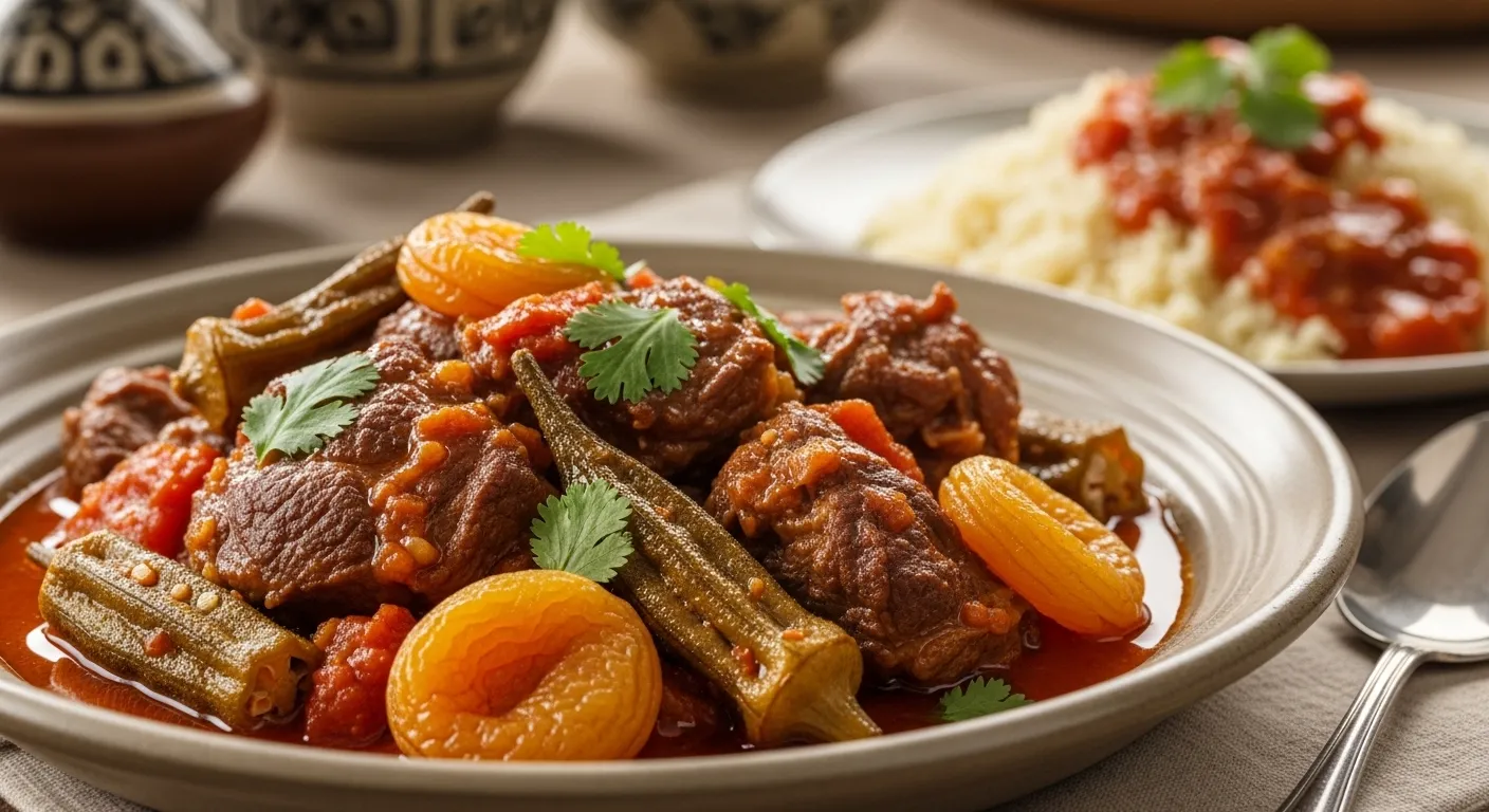 Marqa Libyenne d&amp;#039;Agneau aux Abricots Secs et Gombos Séchés