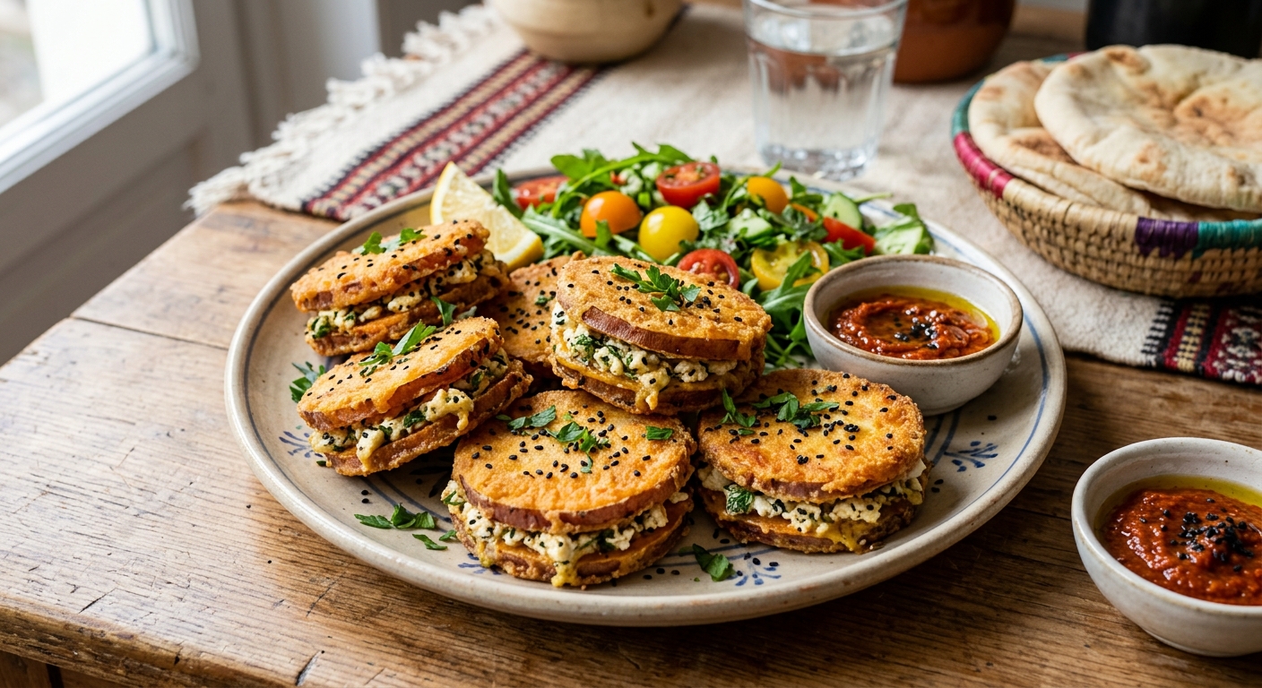 Mbatten Libyen aux Patates Douces, Feta et Sésame Noir : Recette Authentique Revisitée