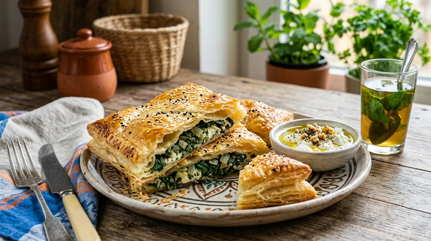 M&amp;#039;hajeb Algérien aux Feuilles de Blette et Jben : Galette Feuilletée Revisitée