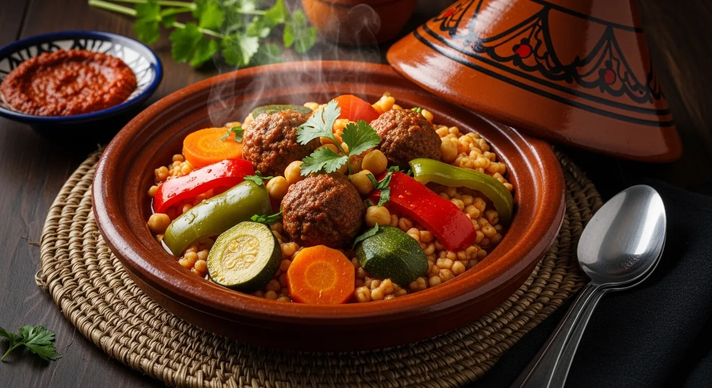M&amp;#039;hamsa Tunisienne aux Légumes et Boulettes de Viande : Recette Authentique