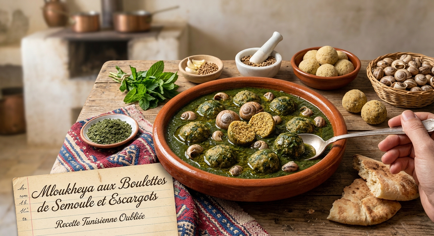 Mloukheya aux Boulettes de Semoule et Escargots : Recette Tunisienne Oubliée