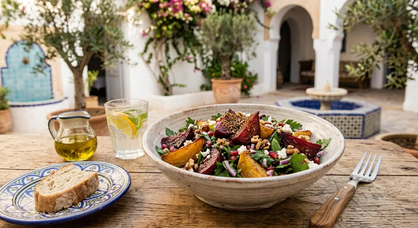 Salade Tunisienne de Betteraves Rôties aux Épices et Herbes Fraîches