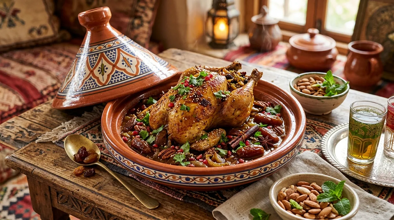 Tajine de Pintade Farcie aux Dattes et Noix de Pécan : Recette Marocaine Festive