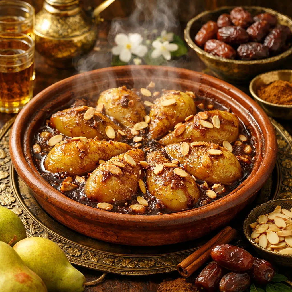 Tajine Tunisien aux Poires Caramélisées et Dattes : Recette Sucré-Salée Authentique