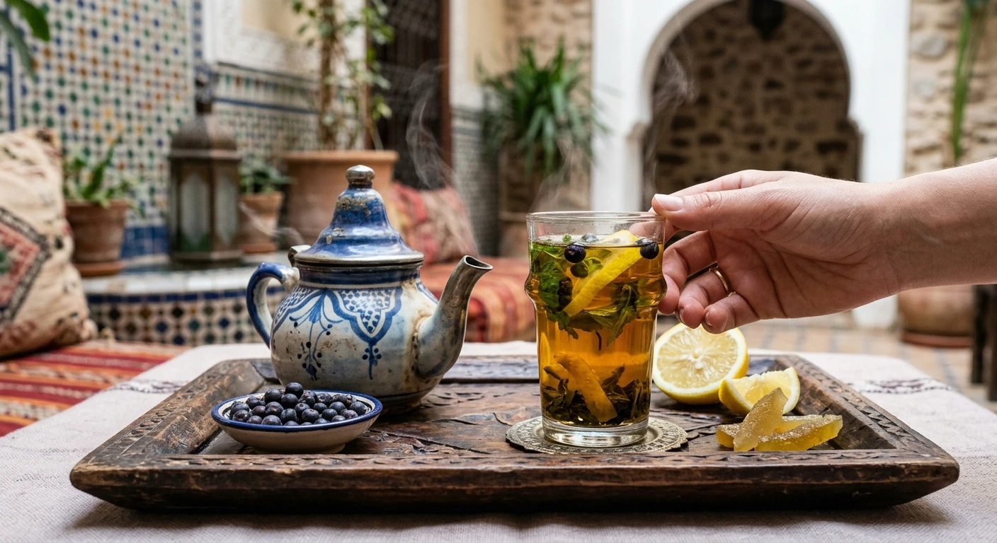 Thé Vert au Cédrat Confit et Genièvre : Infusion Marocaine Digestive
