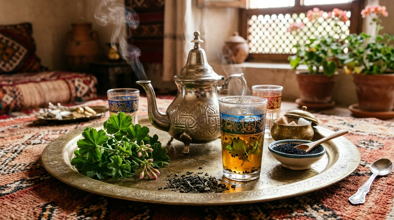 Thé Vert Maghrébin aux Feuilles de Géranium et Graines de Nigelle